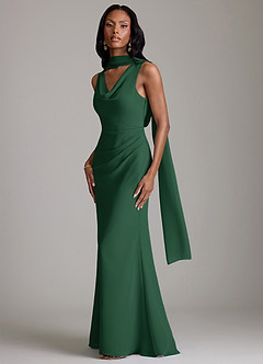 Azazie Linelle Robes de demoiselle d'honneur Robe Sirène en Mousseline de soie Plissée Vert Foncé image4