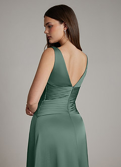 Azazie Pauline Bridesmaid Dresses Eucalyptus A-Line Pleated Stretch Satin Dress image4