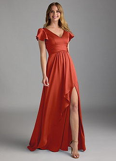 Azazie Omari Bridesmaid Dresses Rust A-Line Stretch Satin Dress image1