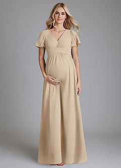 Azazie Verna vestidos de dama de honor de maternidad Vestido de Corte en A Cuello en V fruncido Hasta el suelo Gasa image1