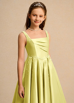 Azazie Mochi Girls Formal Flower Girl Dresses Lemon Sorbet Ball-Gown Pleated Matte Satin Dress image7