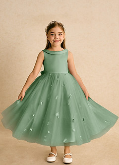 Azazie Angel Flower Girl Dresses Matcha Ball-Gown Bow Tulle Dress image3