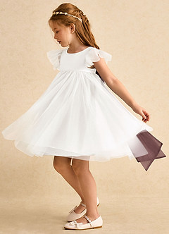 Azazie Munchkin Abiti da Ragazza di Fiori Abito A-Line in Tulle Fiocco Avorio Expresso image5