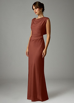 Azazie Kieryn Robes de demoiselle d'honneur Robe Sirène en Satin extensible Plissée Auburn image3