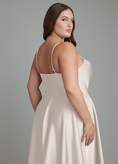 Azazie Elle Bridesmaid Dresses White Alabaster A-Line Pleated Stretch Satin Dress image8