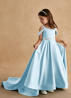 Azazie Jodi Flower Girl Dresses Sky Blue A-Line Matte Satin Dress image1