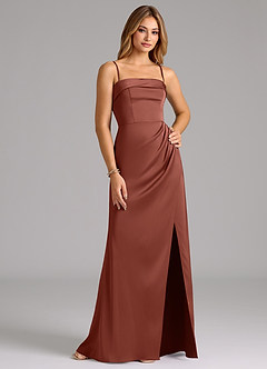 Azazie Aretha Bridesmaid Dresses Auburn A-Line Strapless Stretch Satin Convertible Dress image6