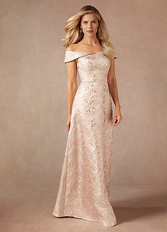 Azazie Maria Mother of the Bride Dresses Dusty Rose A-Line Off the Shoulder Jacquard Dress image3