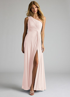 Azazie Brooke Bridesmaid Dresses Rose Petal A-Line One Shoulder Mesh Dress image4