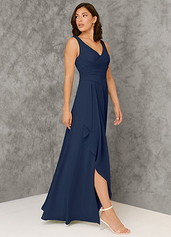 Azazie Kori Bridesmaid Dresses Dark Navy A-Line Pleated Chiffon Dress image3