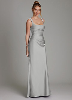 Azazie Agustina Robes de demoiselle d'honneur Robe Sirène en Satin extensible Corset Argent image4