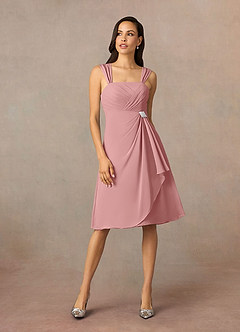 Azazie Olivia Mother of the Bride Dresses Dusty Rose A-Line Square Neckline Pleated Chiffon Dress image3