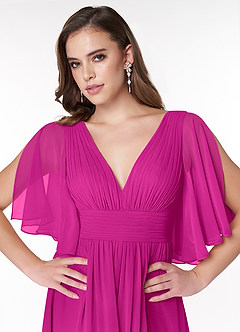 Azazie Temeka Abiti da Damigella Abito A-Line in Chiffon Increspato Fucsia image6