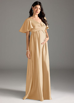 Azazie Verna vestidos de dama de honor de maternidad Vestido de Corte En A Volante Hasta el suelo Satén Elástico image5