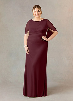 Azazie Belladonna Mother of the Bride Dresses Cabernet Mermaid Scoop Pleated Mesh Dress image7