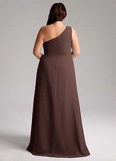 Azazie Brooke 신부 들러리 드레스 A라인 한쪽 어깨 쉬폰 바닥 길이 드레스 image9