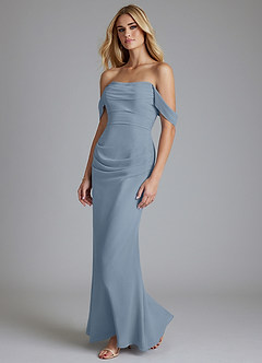 Azazie Luiza Bridesmaid Dresses Dusty Blue Mermaid Off the Shoulder Chiffon Dress image1