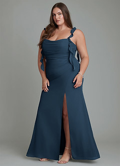 Azazie Jessamine Bridesmaid Dresses Dark Navy Mermaid Corset Chiffon Dress image13
