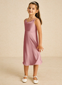 Azazie Zuzu Flower Girl Dresses Dusty Rose A-Line Spaghetti Strap Stretch Satin Dress image4