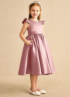 Azazie Dumpling Blumenmädchenkleider A-Linie Schleifen Matte Satin Kleid Altrosa image3