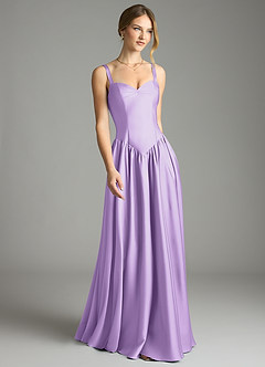 Azazie Evadina Suknie dla druhen Linia A Gorset Satyna elastyczna Do ziemi Sukienka image1