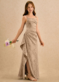 Azazie Cannoli Girls Formal vestidos de niña de las flores Vestido de Champán de Devorado Floral de Corte en A con Plisado image1