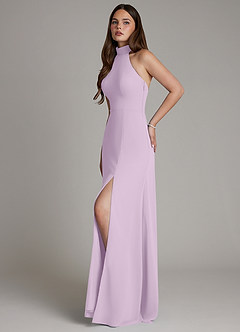 Azazie Myra Bridesmaid Dresses Frosted Lilac A-Line High Neck Chiffon Dress image5