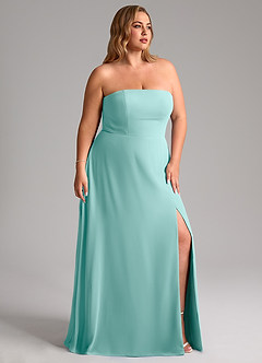 Azazie Wren Vestidos de damas de honor Vestido de Aqua de Gasa de Corte en A Convertible con Corte Lateral image12