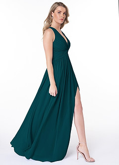 Azazie Jaclyn Bridesmaid Dresses Pine A-Line Pleated Chiffon Dress image5