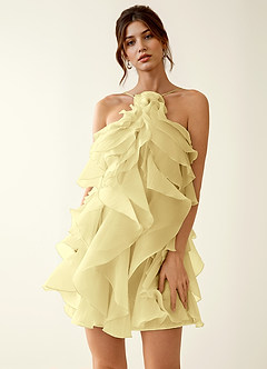 Oliamagn Jaune Robe courte en tulle à volants image4