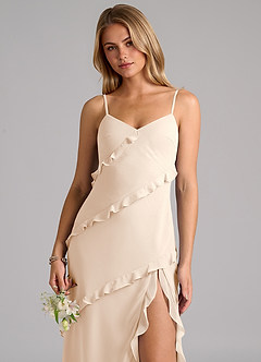 Azazie Nancie Brautjungfernkleider Meerjungfrau-Linie Gestreift Chiffon Kleid Alabaster Weiß image7