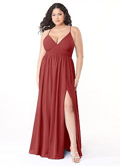 Azazie Aaida Bridesmaid Dresses Rust A-Line Corset Chiffon Dress image7