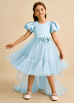 Azazie Cocoa Flower Girl Dresses Sky Blue Ball-Gown Pleated Tulle Dress image2