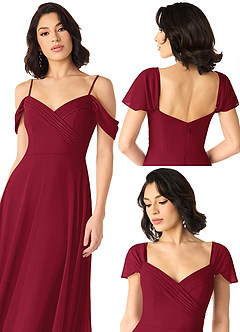 Azazie Tancie Vestidos de damas de honor Vestido de Borgoña de Gasa de Corte en A Convertible con Vestidos sin tirantes image6