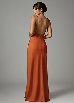 Azazie Stefania Bridesmaid Dresses Cinnamon A-Line Stretch Satin Dress image2