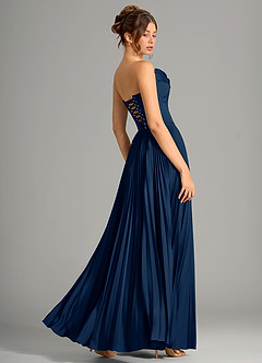 Azazie Saedra Bridesmaid Dresses Dark Navy A-Line Corset Stretch Satin Dress image2