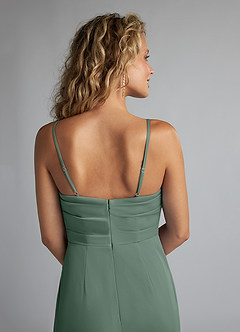 Azazie Teyana Bridesmaid Dresses Eucalyptus Sheath Square Neckline Pleated Mesh Dress image6