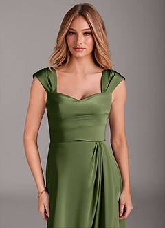 Azazie Laila Bridesmaid Dresses Olive A-Line Pleated Stretch Satin Dress image5