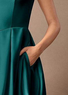 Azazie Fulton Mother of the Bride Dresses Peacock A-Line Pleated Stretch Satin Dress image7