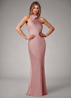 Azazie Velli Robes de demoiselle d'honneur Robe Sirène en Satin extensible Rose Poussiéreuse image1