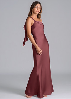 Azazie Driea Bridesmaid Dresses Merlot Mermaid One Shoulder Stretch Satin Dress image5