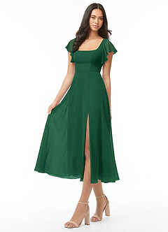 Azazie Bondi Bridesmaid Dresses Dark Green A-Line Ruched Chiffon Dress image3
