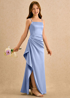 Azazie Cannoli Girls Formal Flower Girl Dresses Ice A-Line Pleated Stretch Satin Dress image1