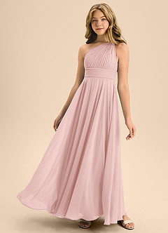 Azazie Charlize Junior Vestido de Rosa Empolvado de Gasa de Corte en A con Plisado image1