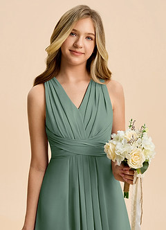Azazie Kirsten Junior Eucalyptus A-Line Pleated Chiffon Dress image6