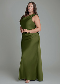 Azazie Kieryn Bridesmaid Dresses Bright Olive Mermaid Pleated Stretch Satin Dress image10