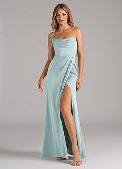 Azazie Johana Robes de demoiselle d'honneur Robe Sirène Convertible en Satin extensible Épaule décolletée Brume image6