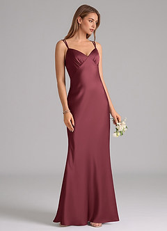 Azazie Suttona Bridesmaid Dresses Merlot A-Line Pleated Stretch Satin Dress image2