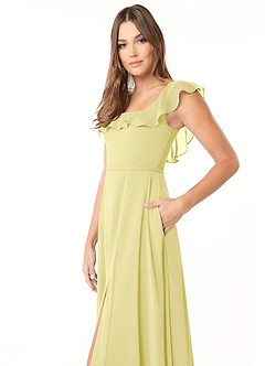Azazie Jinny Brautjungfernkleider A-Linie Quadratischer Ausschnitt Gerüscht Chiffon Kleid Zitronensorbet image5