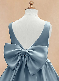 Azazie Margie Flower Girl Dresses Dusty Blue A-Line Bow Stretch Satin Dress image7